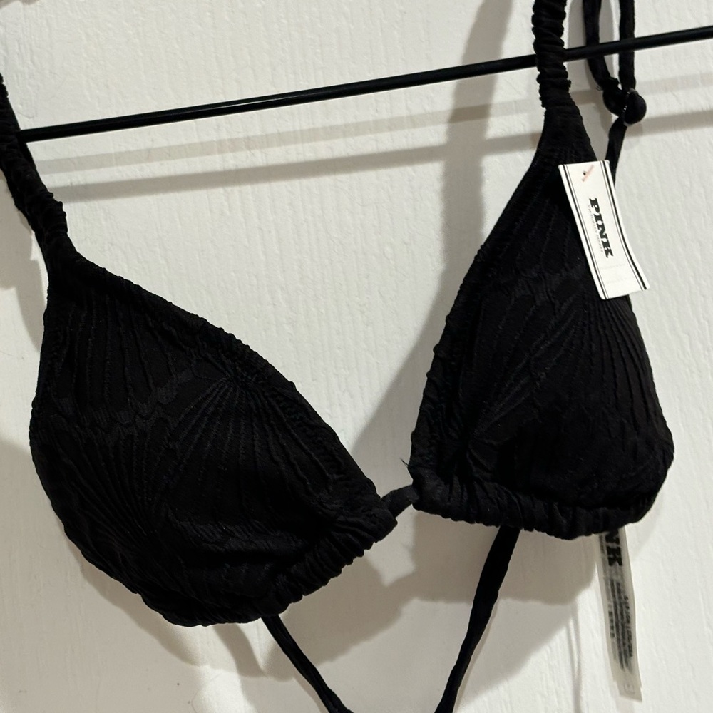 PINK Victoria's Secret Black Textured Bikini Top